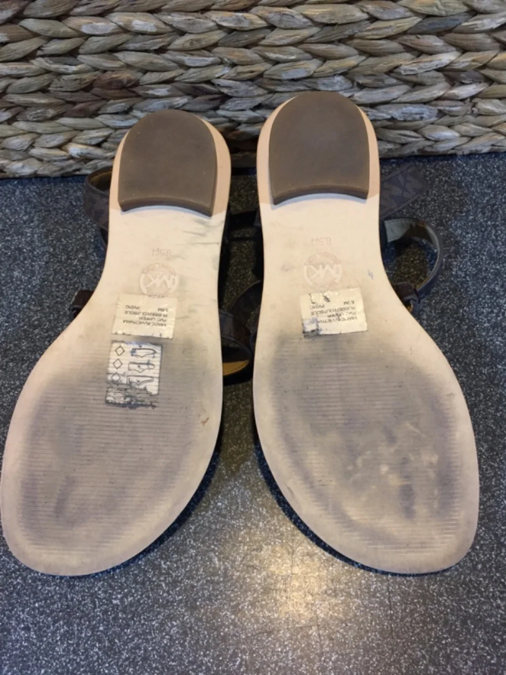 MICHAEL Michael Kors Brown Monogram T-Strap Brown Sandals